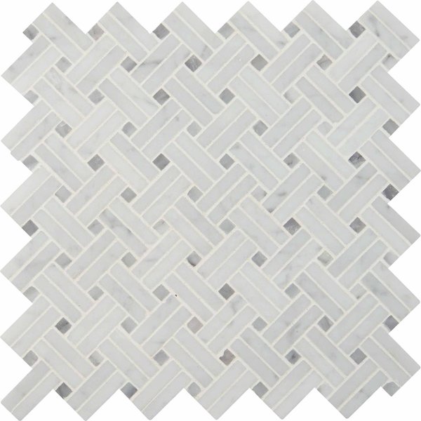 Msi Carrara White Basketweave SAMPLE Polished Marble Mesh-Mounted Mosaic Tile ZOR-MD-0439-SAM